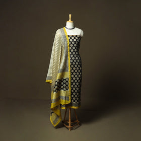 Chanderi silk hand block bagru print 3pc unstitched dress