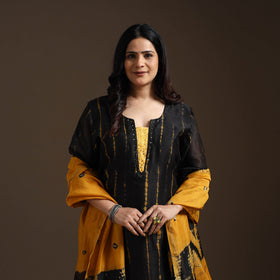 Black - chanderi silk hand embroidery tie-dye shibori suit