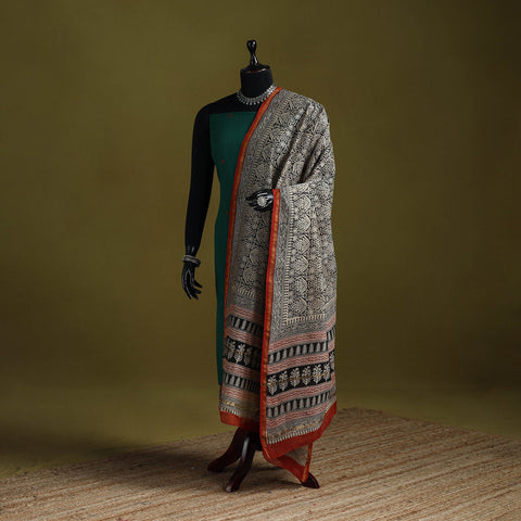 Black - chanderi silk hand natural dyed bagru dupatta 14