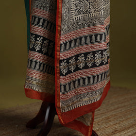 Black - chanderi silk hand natural dyed bagru dupatta 14