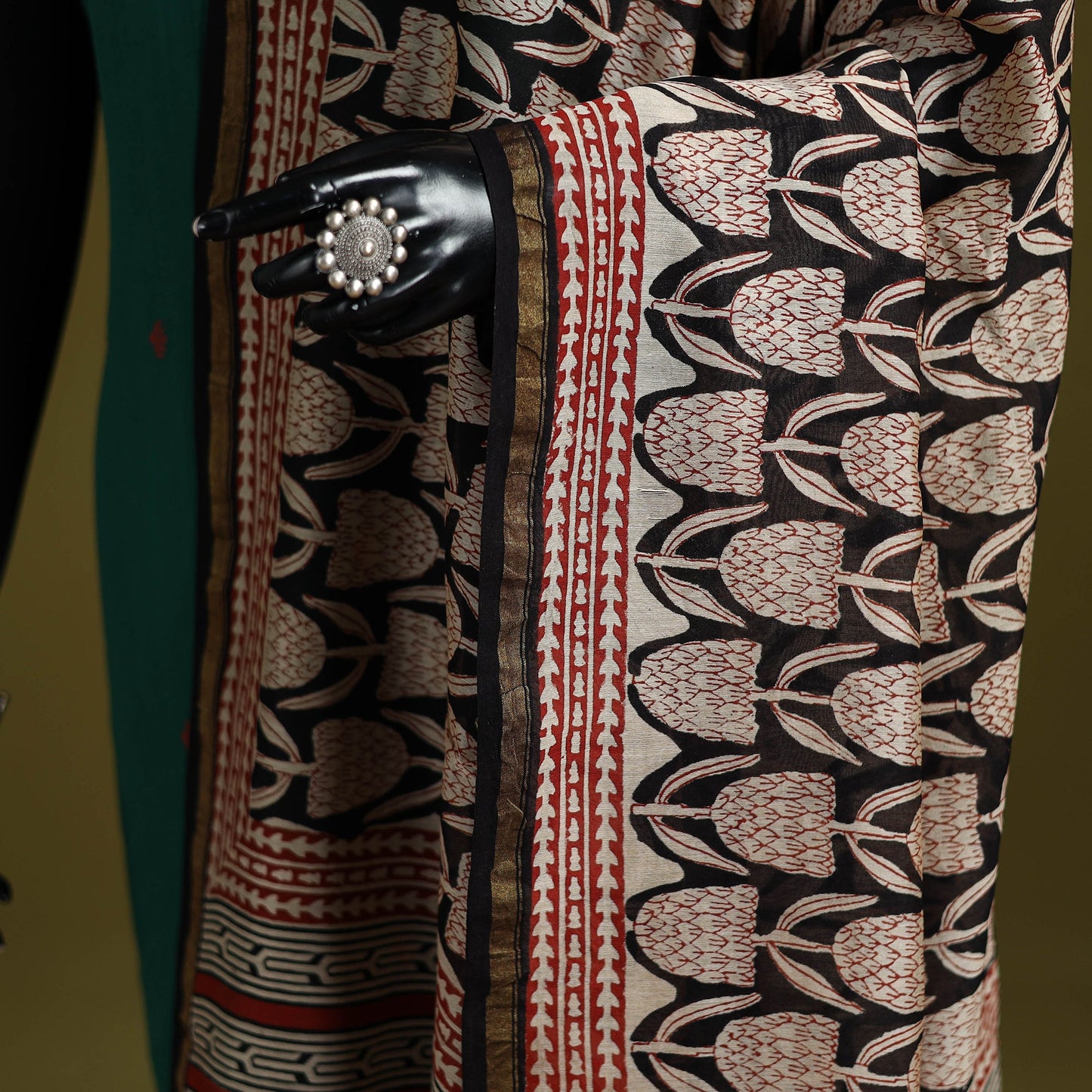 Black - chanderi silk hand natural dyed bagru dupatta 23