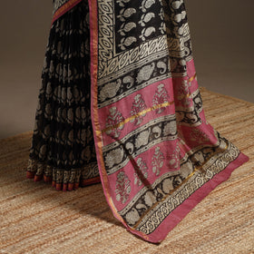 Chanderi silk hand sanganeri saree with zari border 06