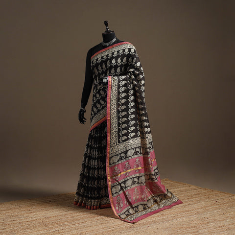 Chanderi silk hand sanganeri saree with zari border 06