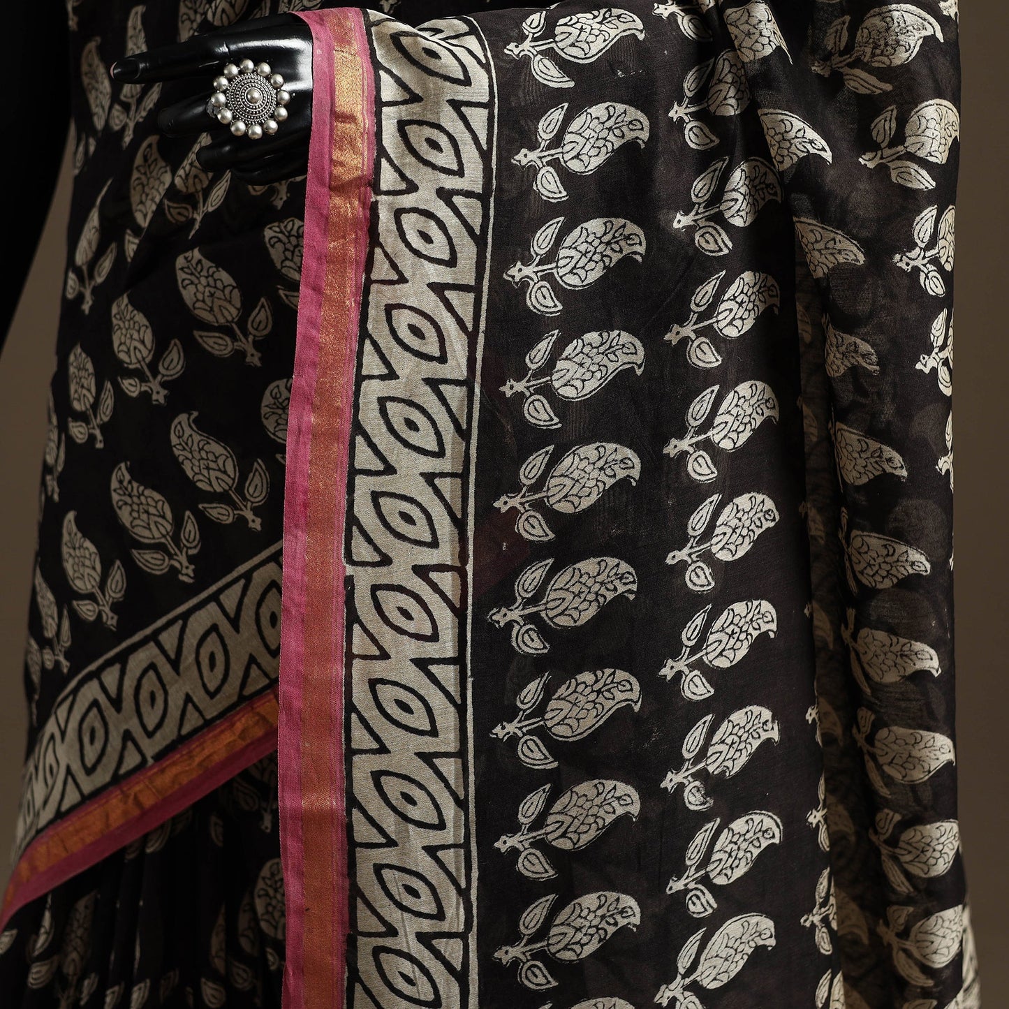 Chanderi silk hand sanganeri saree with zari border 06