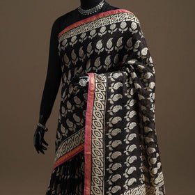 Chanderi silk hand sanganeri saree with zari border 06