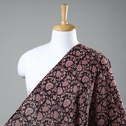 Black Chanderi Silk Handloom Bagh Block Print Fabric