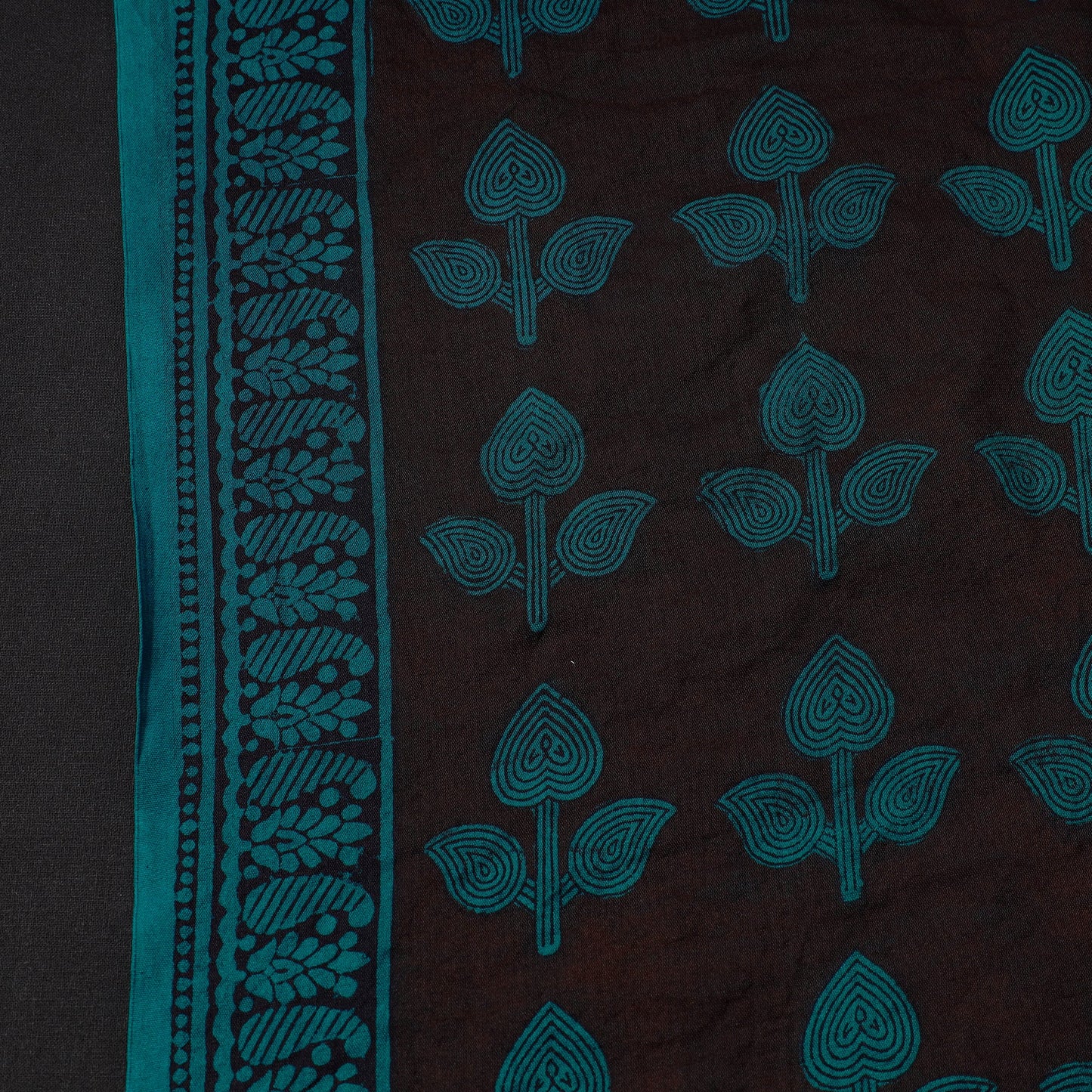 Black Chanderi Silk Handloom Bagh Block Print Fabric
