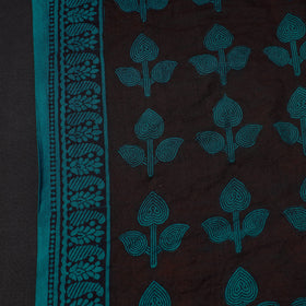 Black Chanderi Silk Handloom Bagh Block Print Fabric