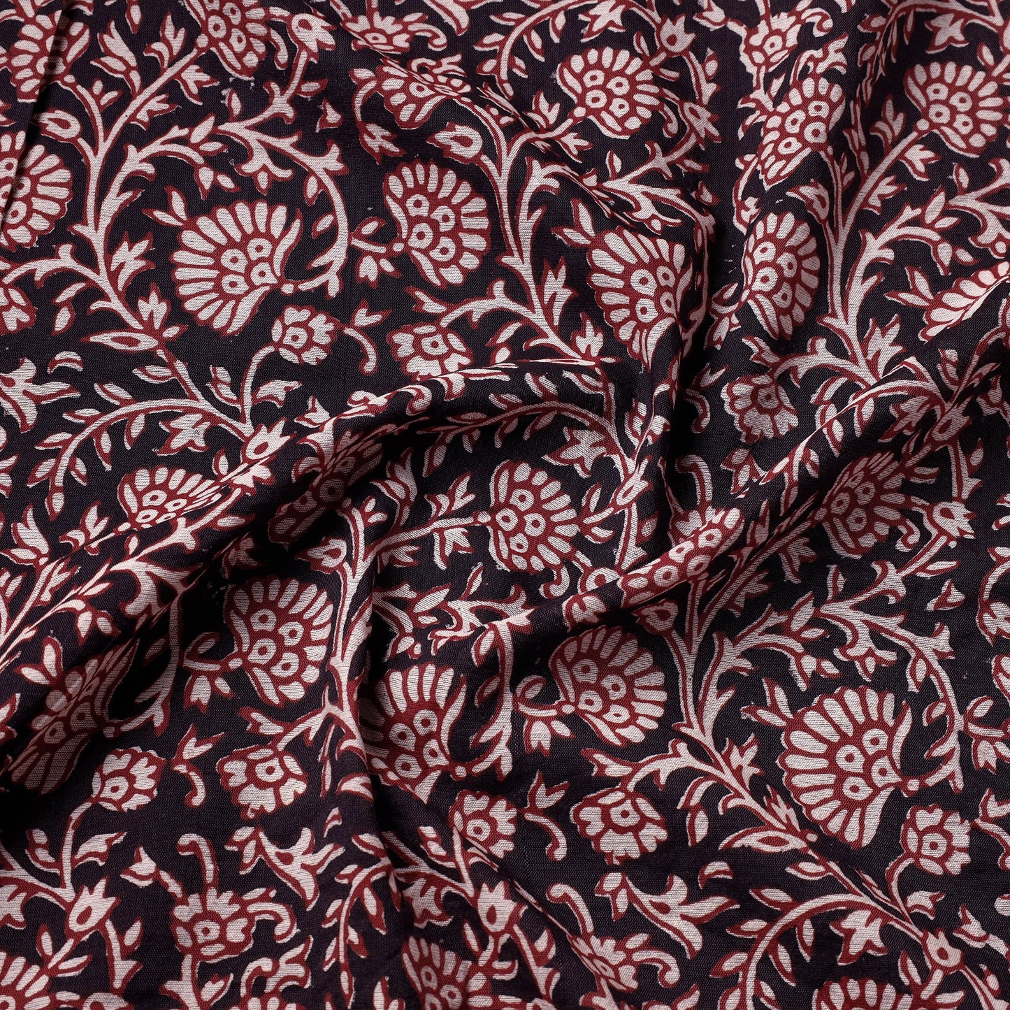 Black Chanderi Silk Handloom Bagh Block Print Fabric