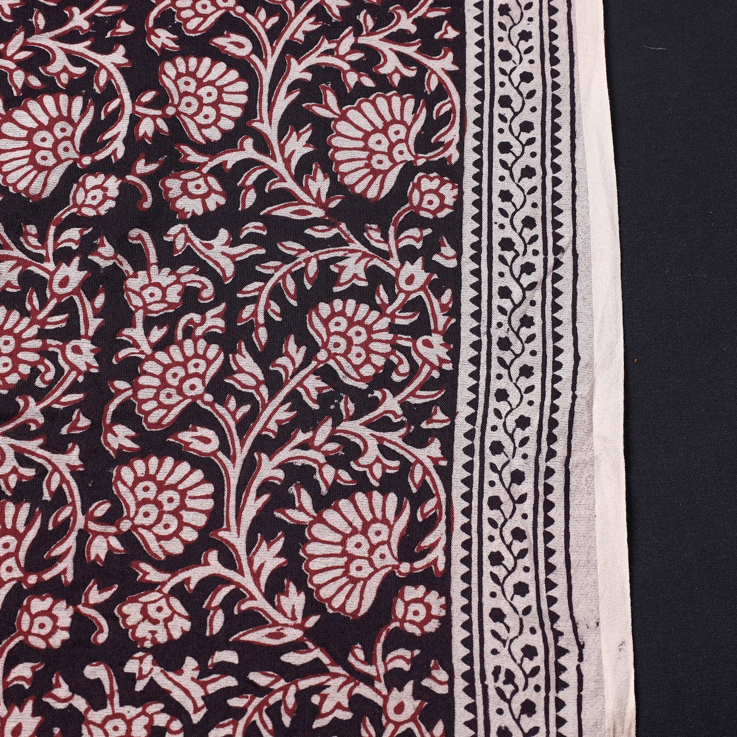 Black Chanderi Silk Handloom Bagh Block Print Fabric