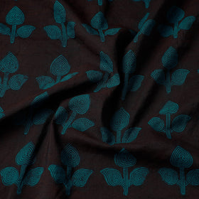 Black Chanderi Silk Handloom Bagh Block Print Fabric