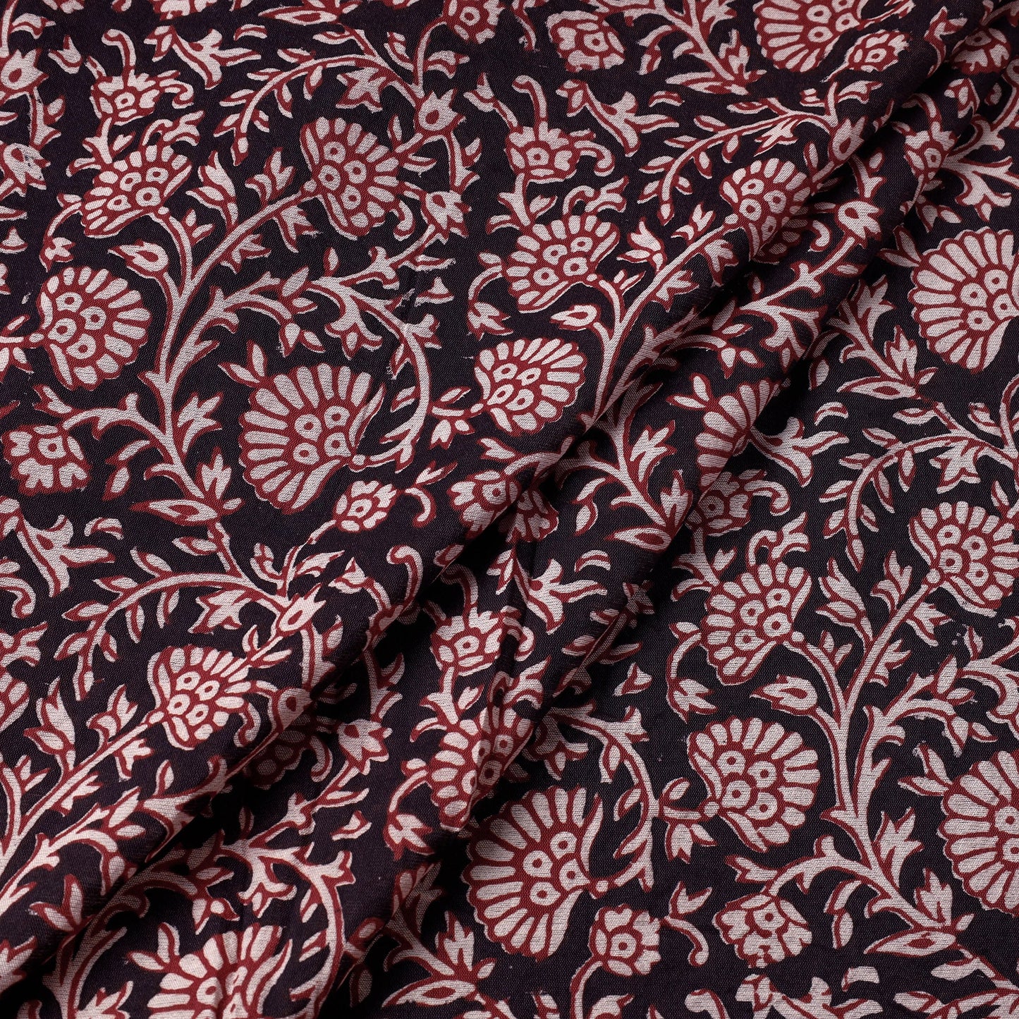 Black Chanderi Silk Handloom Bagh Block Print Fabric