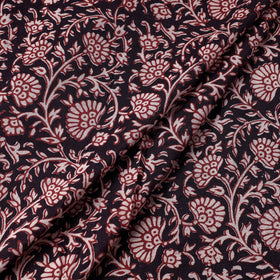 Black Chanderi Silk Handloom Bagh Block Print Fabric