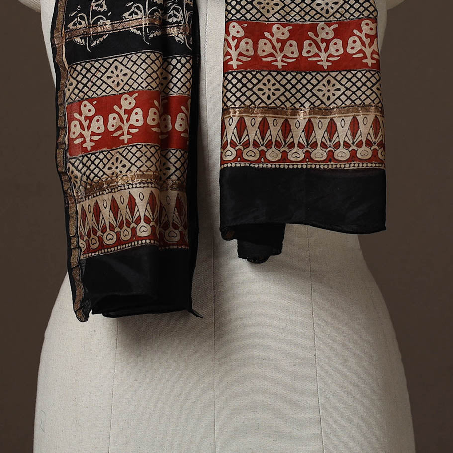 Chanderi silk handloom natural dyed bagru stole 01