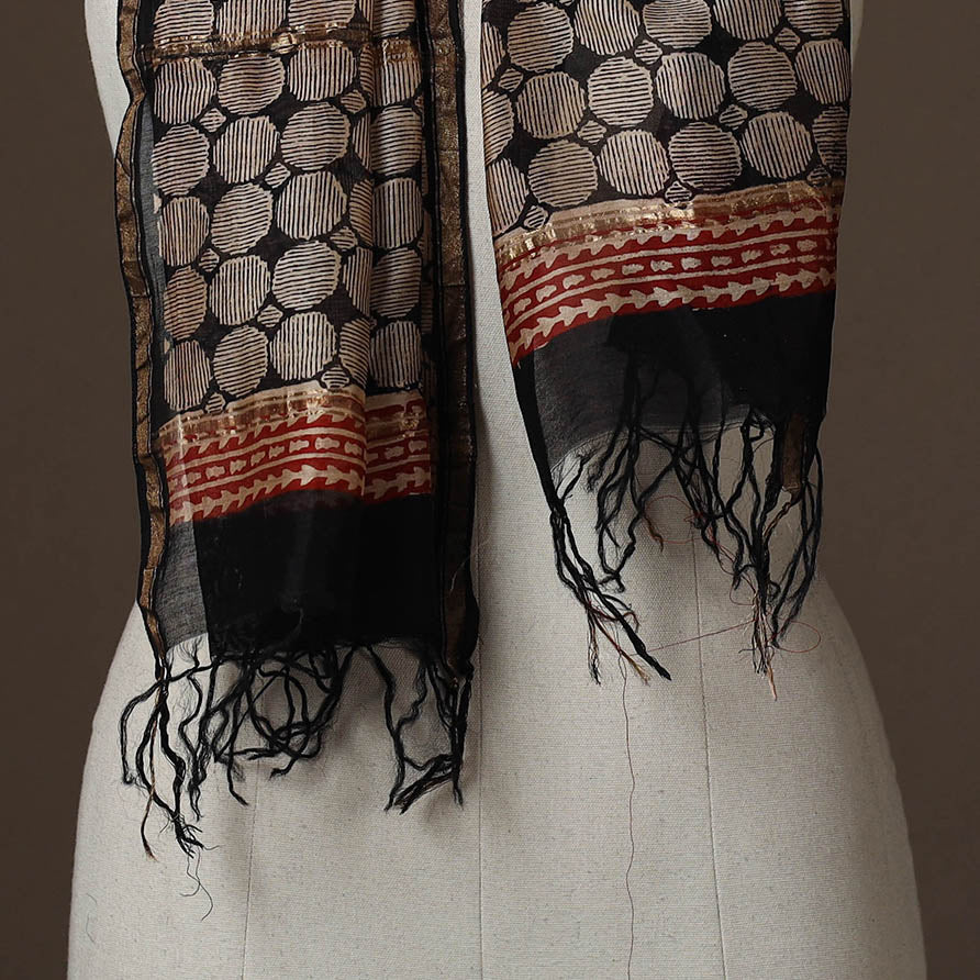 Chanderi silk handloom natural dyed bagru stole 06