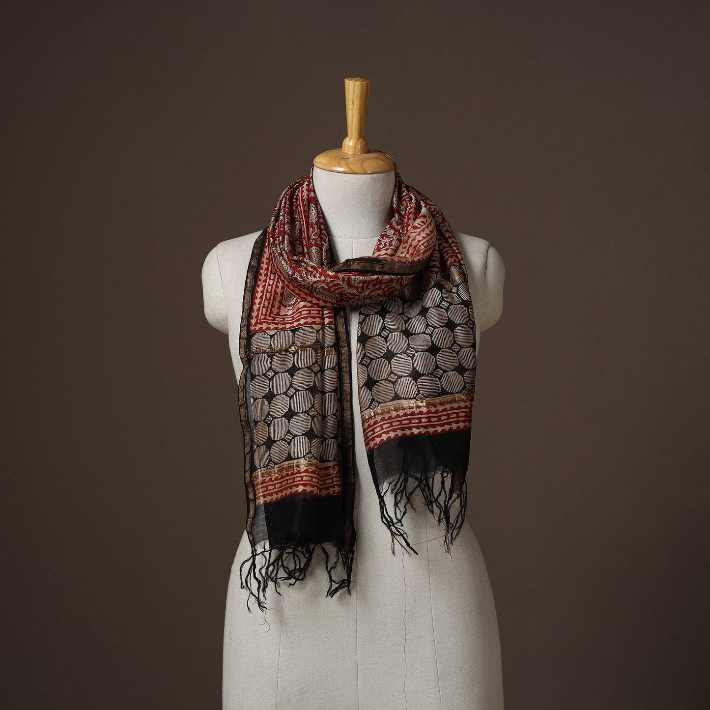 Chanderi silk handloom natural dyed bagru stole 06