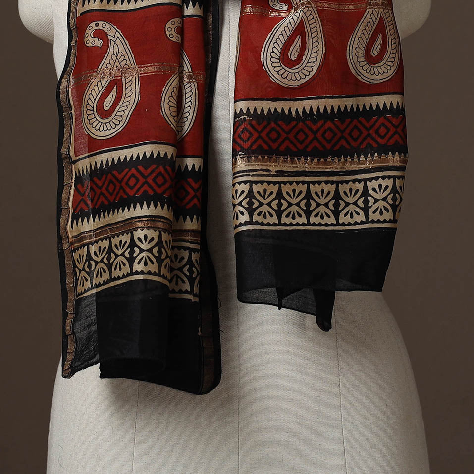 Chanderi silk handloom natural dyed bagru stole 08