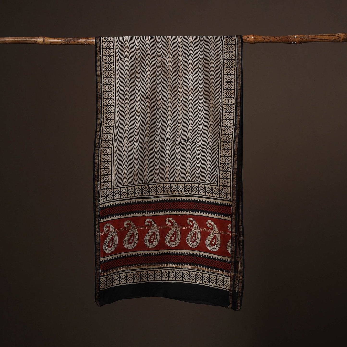 Chanderi silk handloom natural dyed bagru stole 08