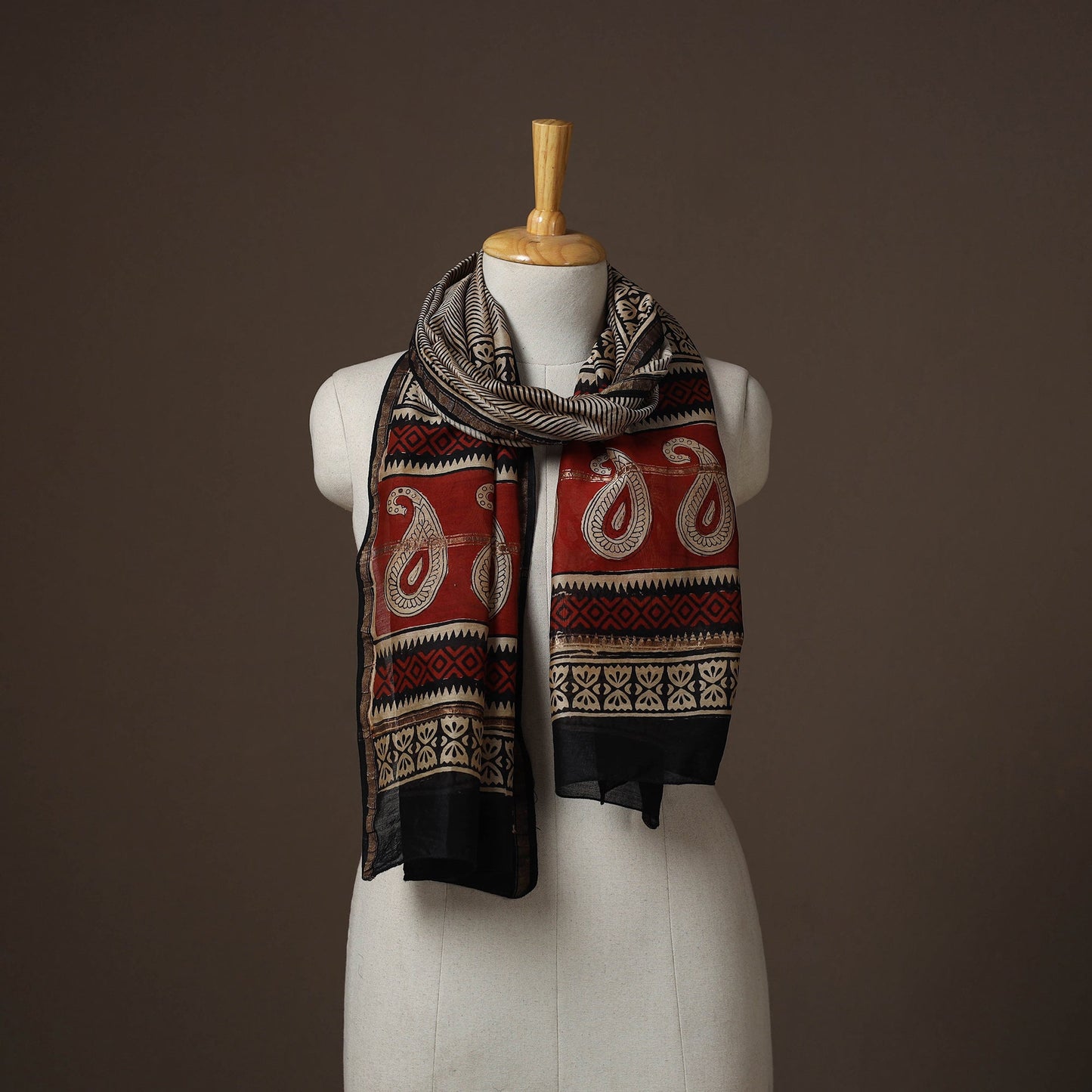 Chanderi silk handloom natural dyed bagru stole 08