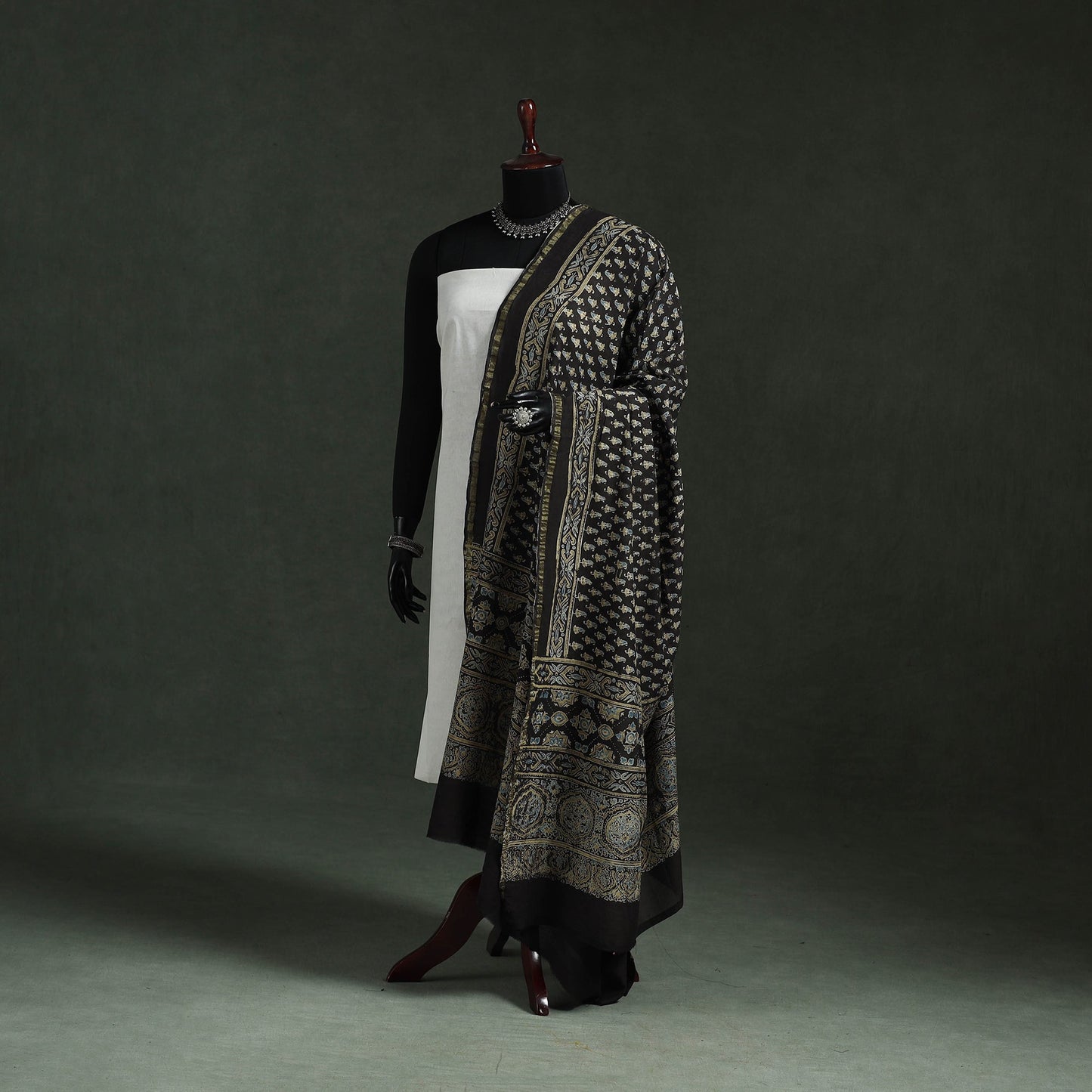 Black - chanderi silk kutch hand block print natural dyed