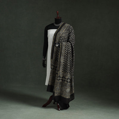 Black - chanderi silk kutch hand block print natural dyed