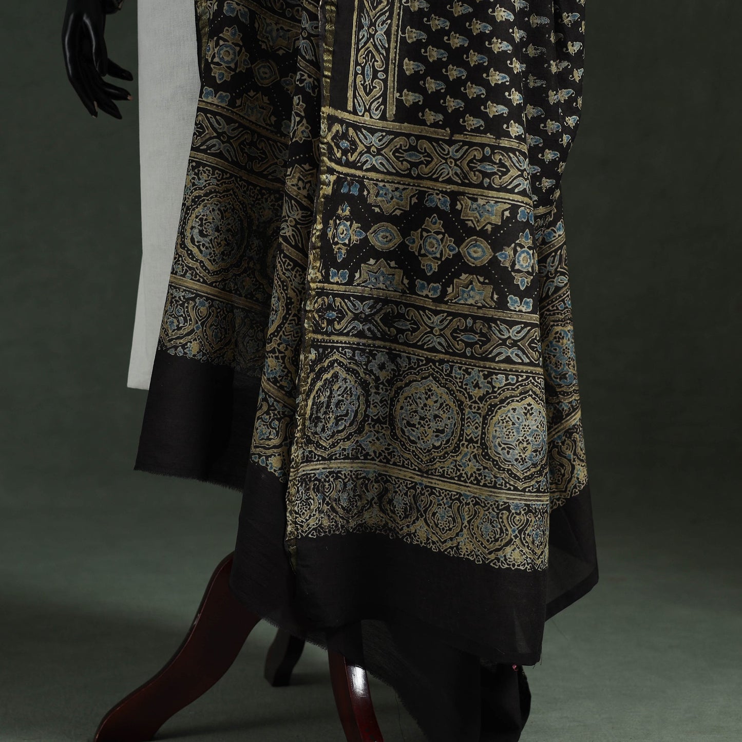 Black - chanderi silk kutch hand block print natural dyed