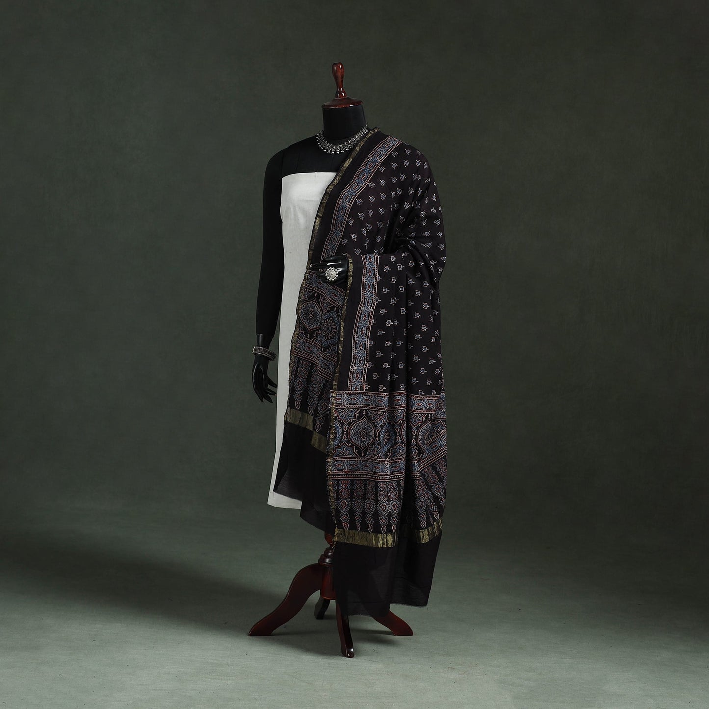 Black - chanderi silk kutch hand block print natural dyed