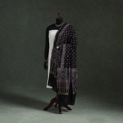Black - chanderi silk kutch hand block print natural dyed