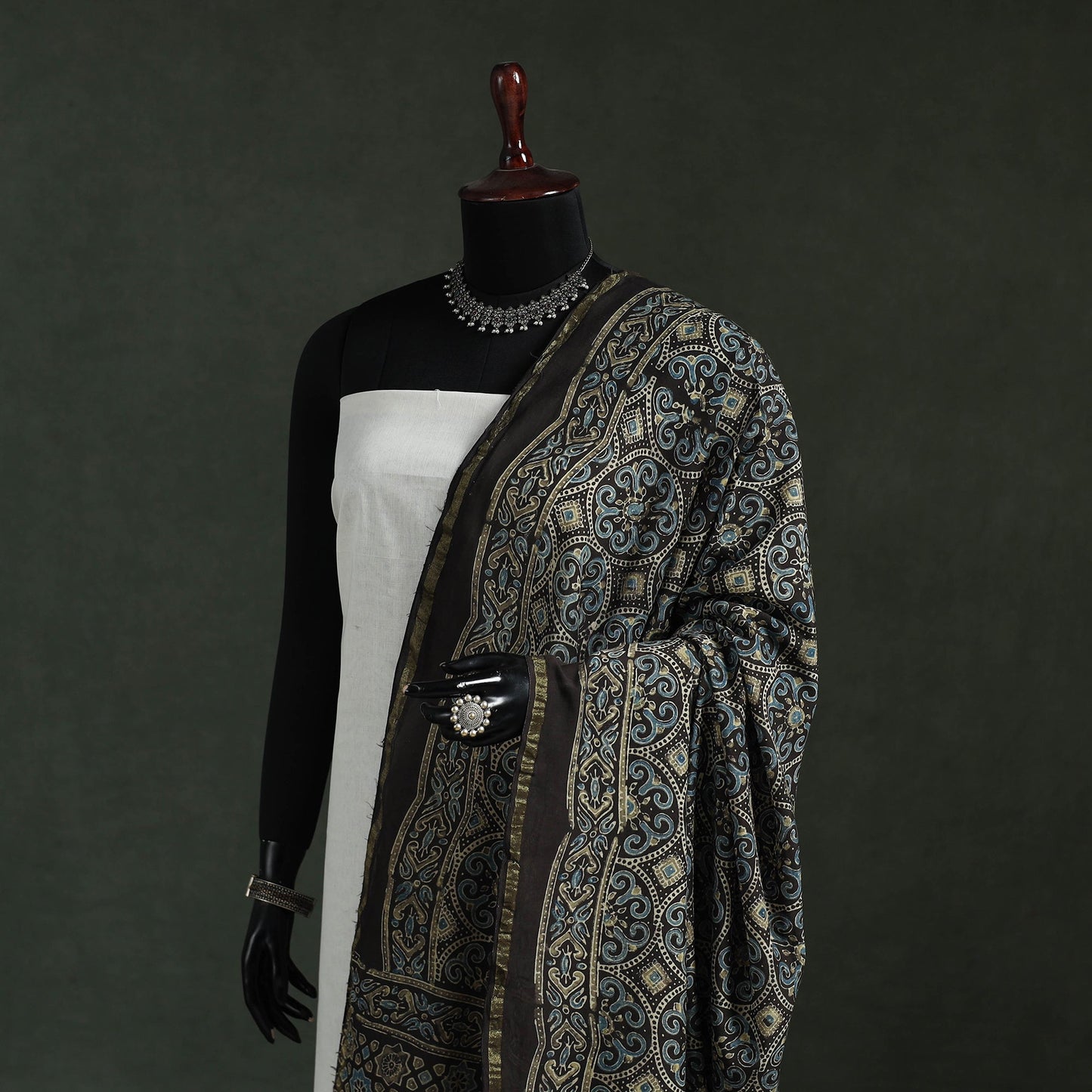 Black - chanderi silk kutch hand block print natural dyed