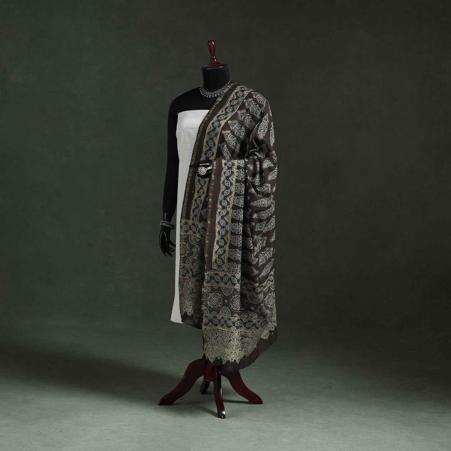 Black - chanderi silk kutch hand block print natural dyed