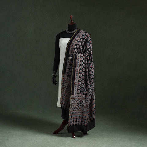 Black - chanderi silk kutch hand block print natural dyed