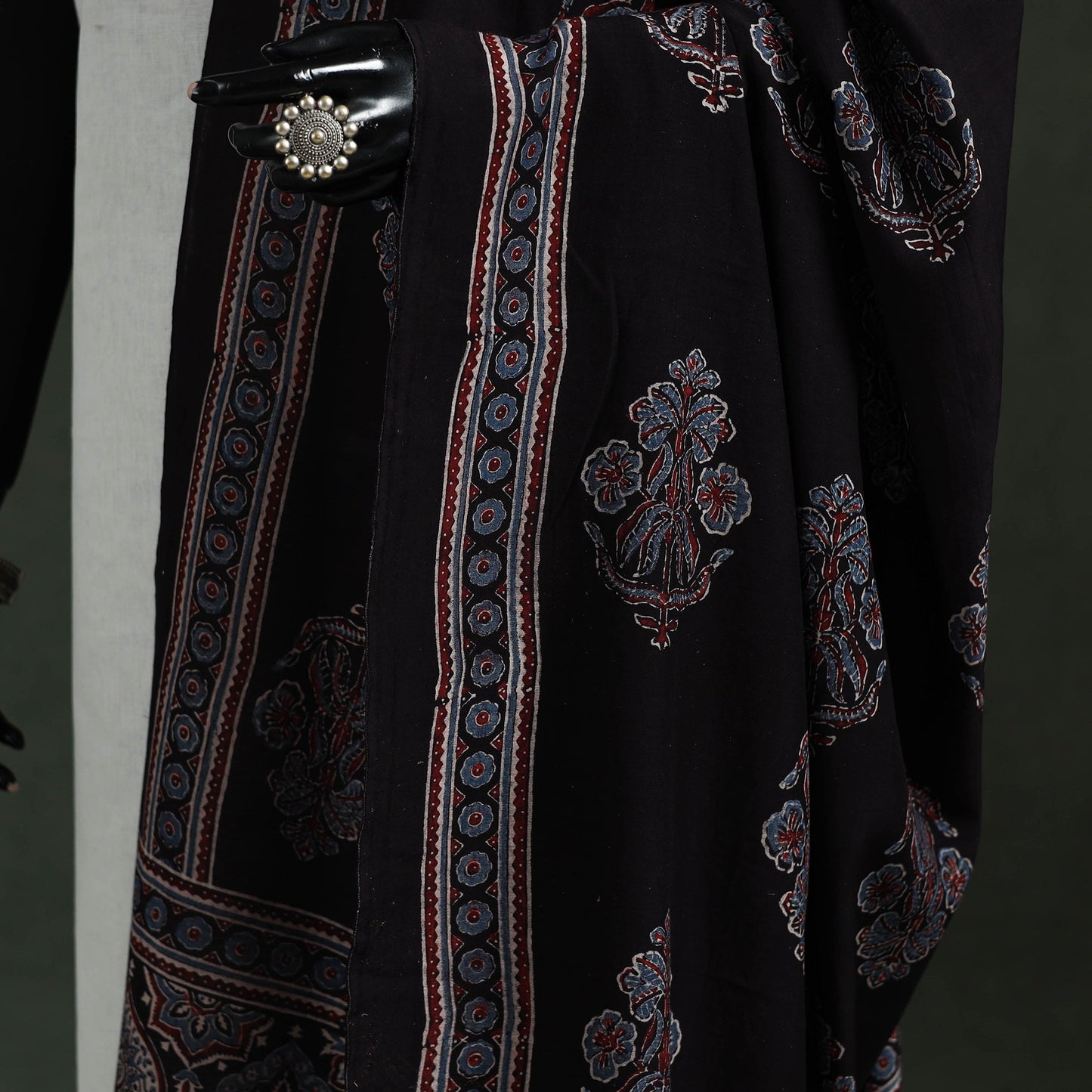 Black - chanderi silk kutch hand block print natural dyed