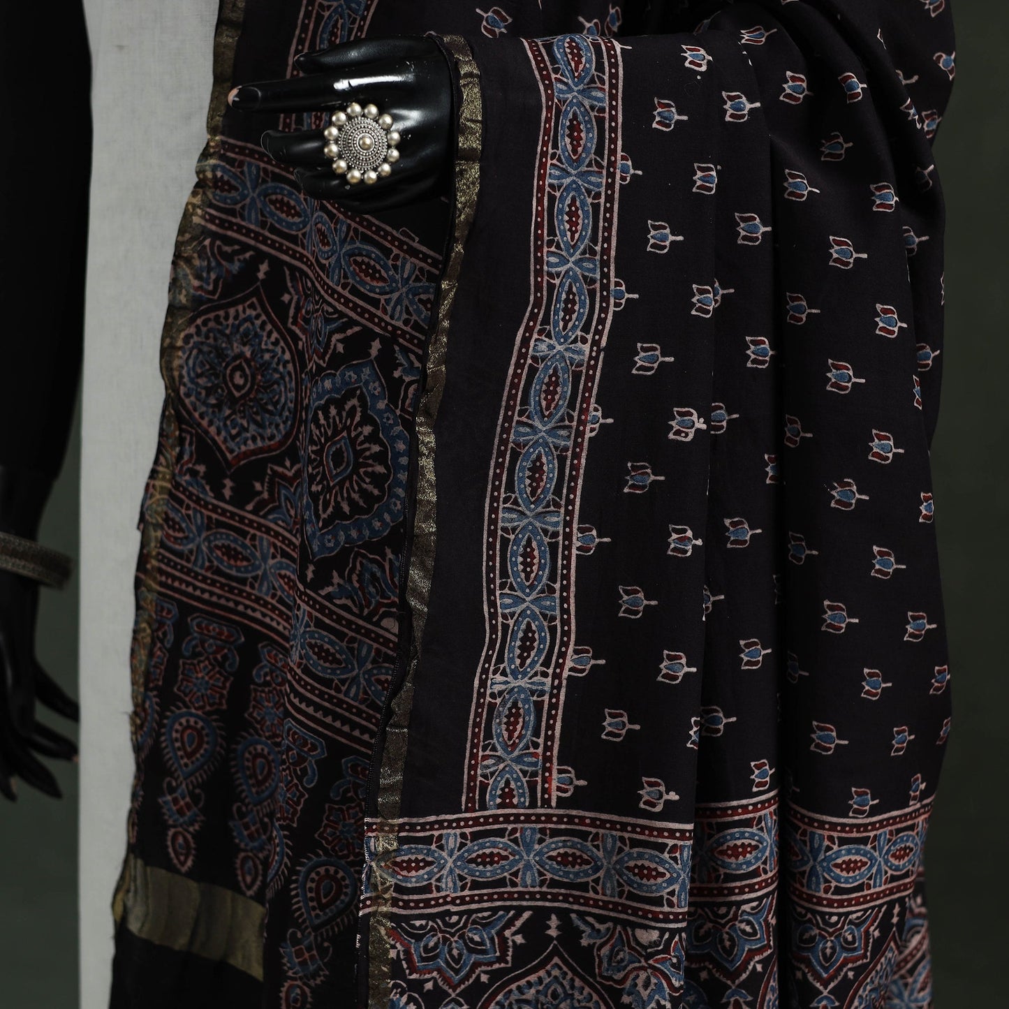 Black - chanderi silk kutch hand block print natural dyed