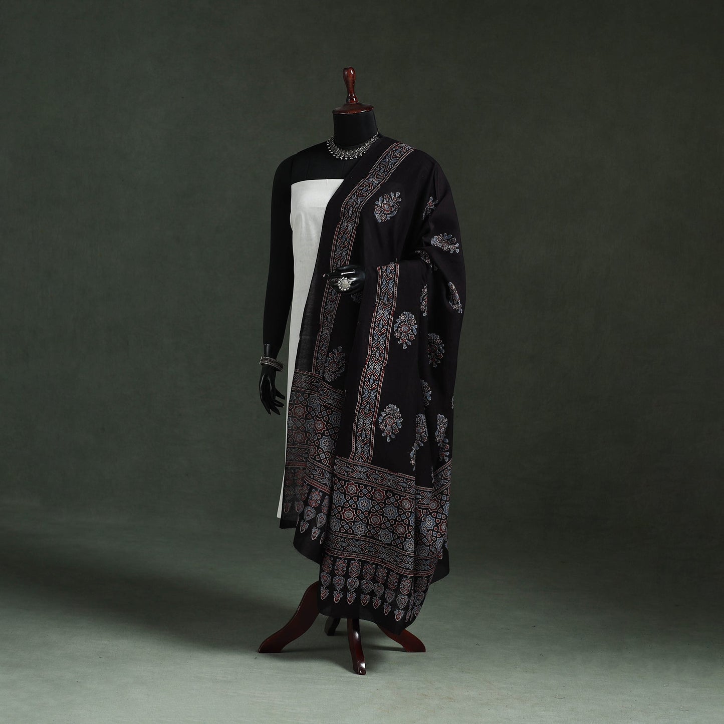 Black - chanderi silk kutch hand block print natural dyed