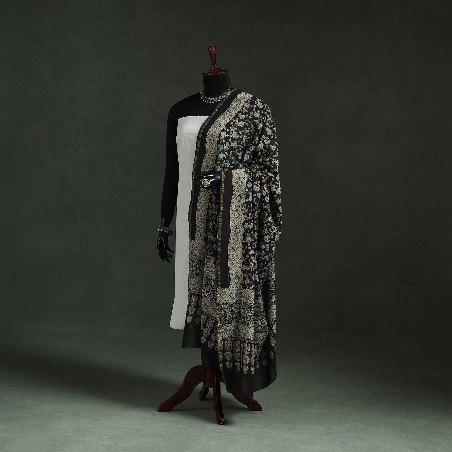 Black - chanderi silk kutch hand block print natural dyed