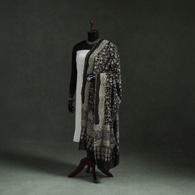 Black - chanderi silk kutch hand block print natural dyed