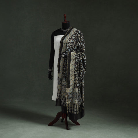 Black - chanderi silk kutch hand block print natural dyed
