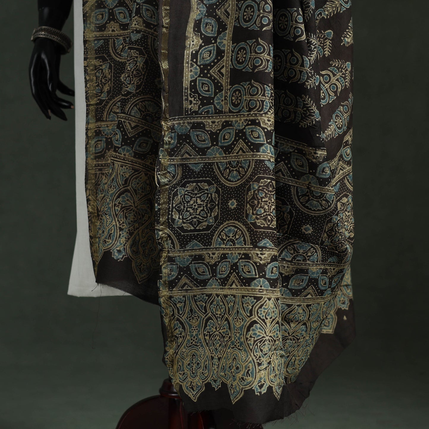 Black - chanderi silk kutch hand block print natural dyed