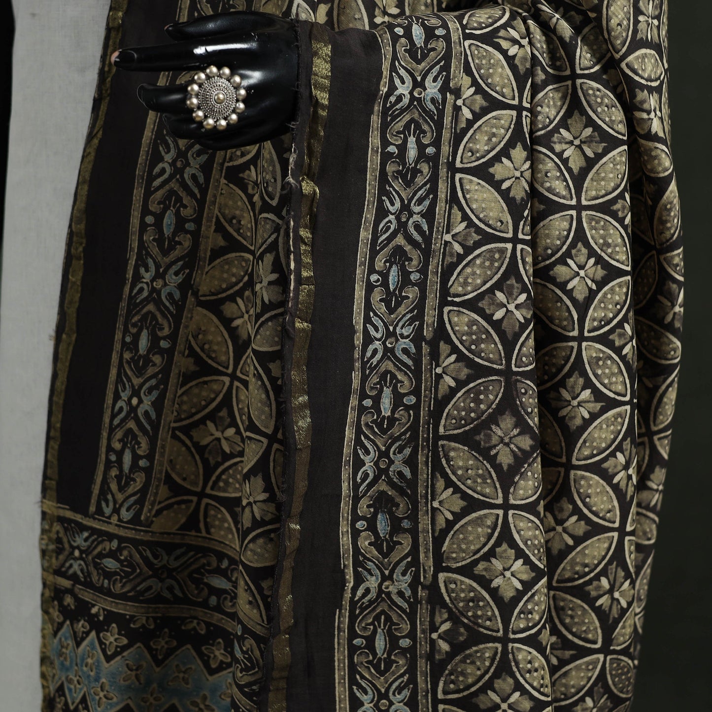 Black - chanderi silk kutch hand block print natural dyed