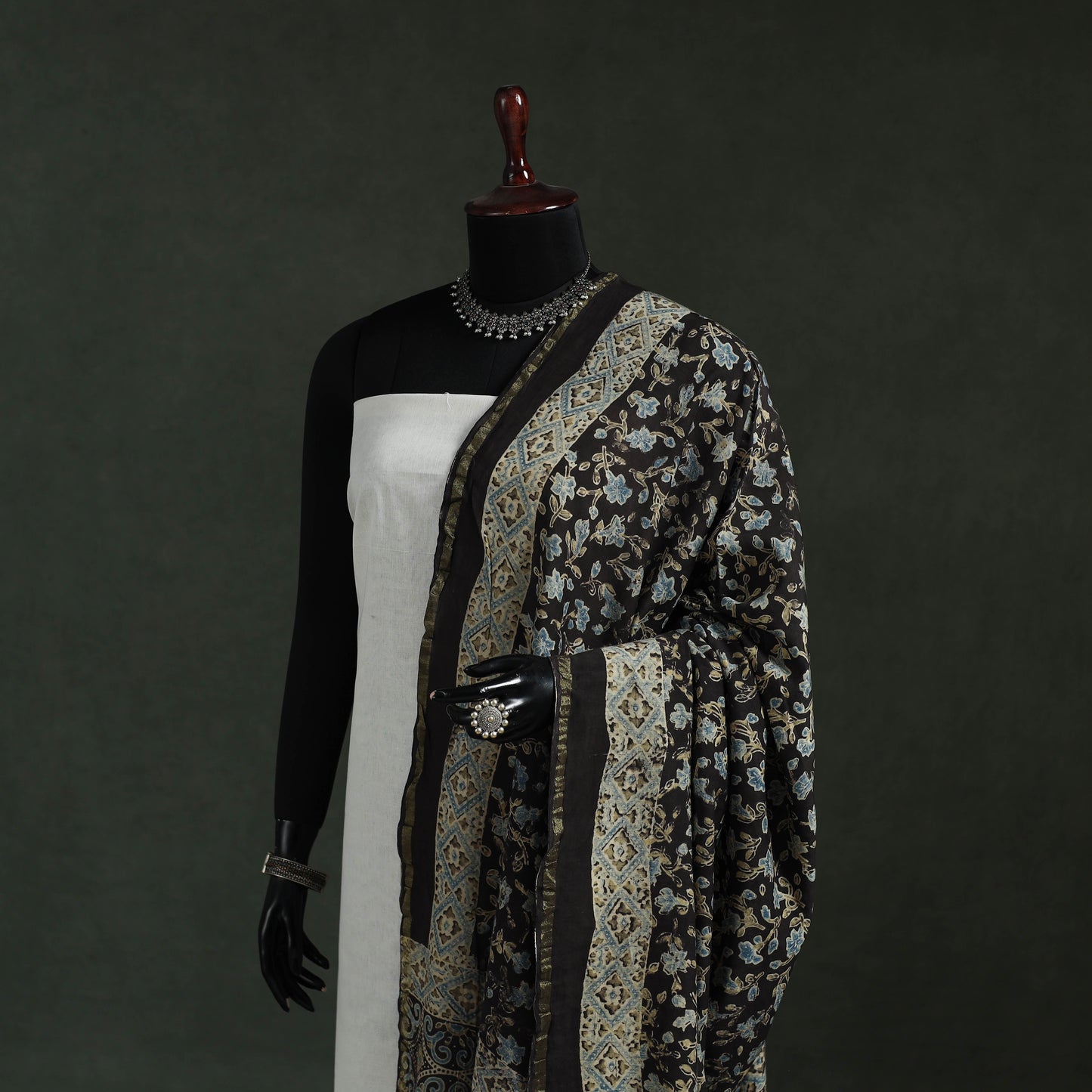 Black - chanderi silk kutch hand block print natural dyed