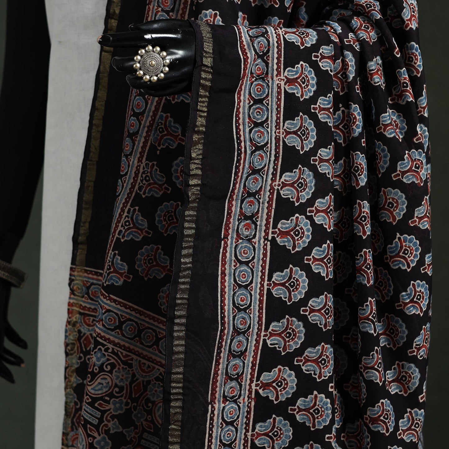 Black - chanderi silk kutch hand block print natural dyed