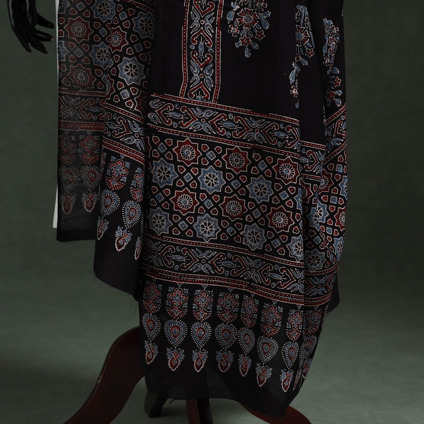 Black - chanderi silk kutch hand block print natural dyed