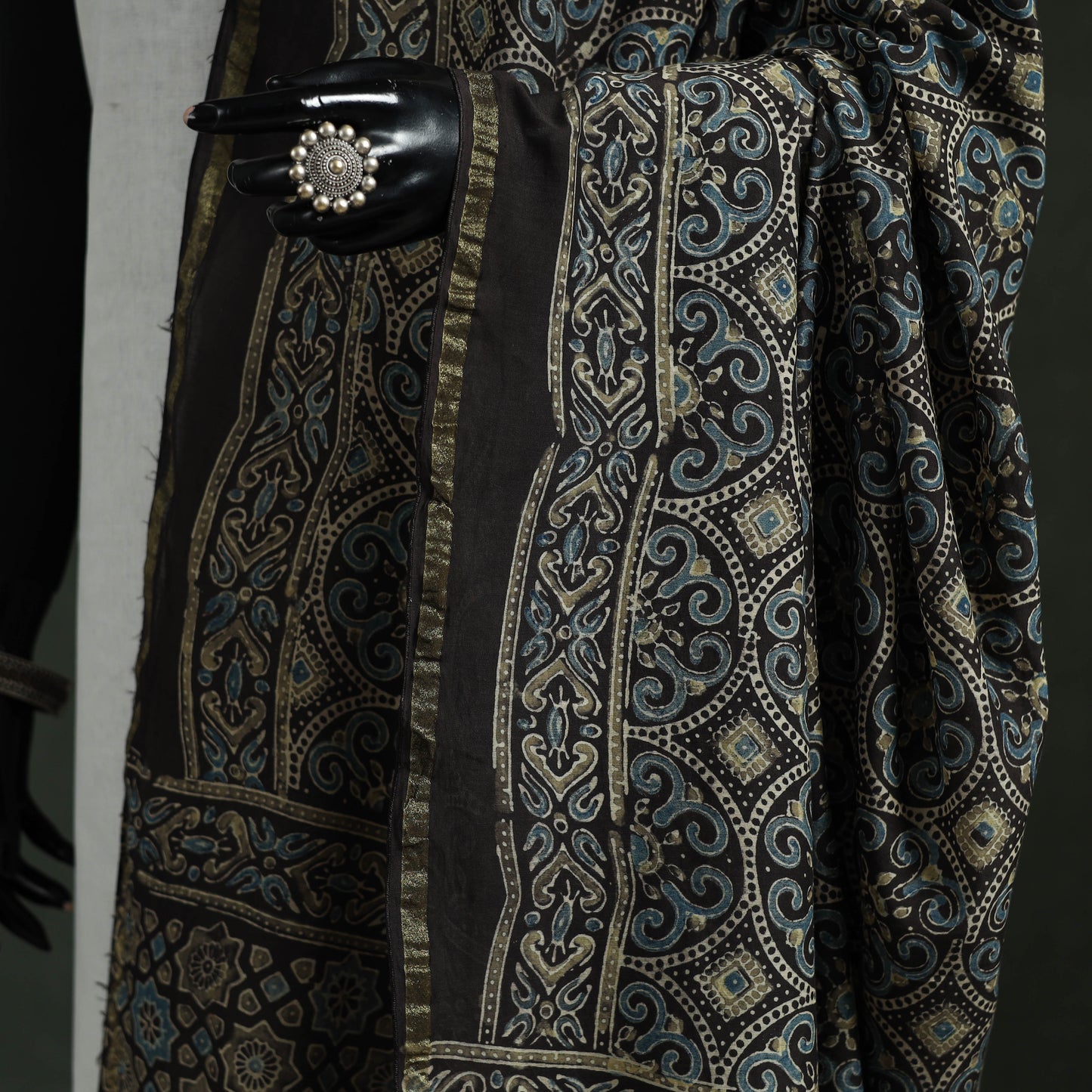Black - chanderi silk kutch hand block print natural dyed