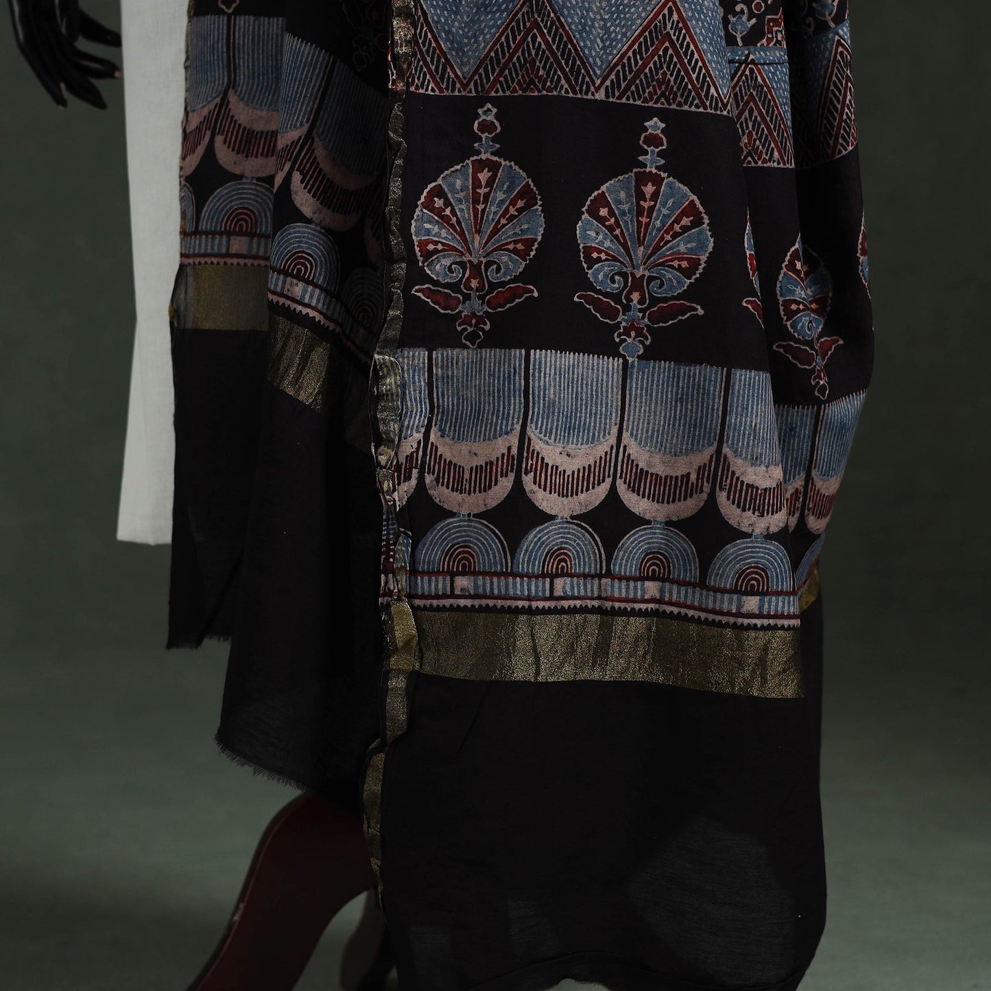 Black - chanderi silk kutch hand block print natural dyed