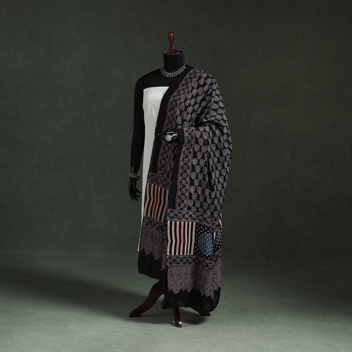 Black - chanderi silk kutch hand block print natural dyed
