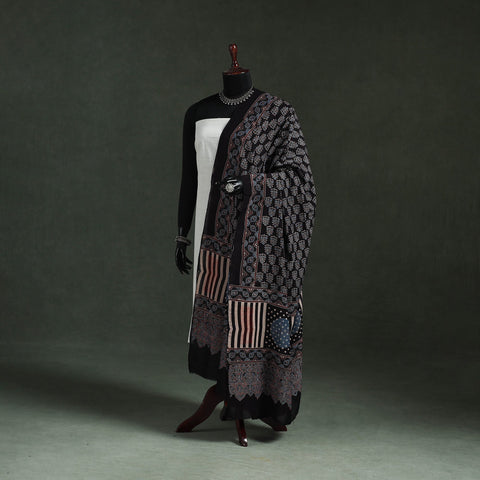 Black - chanderi silk kutch hand block print natural dyed