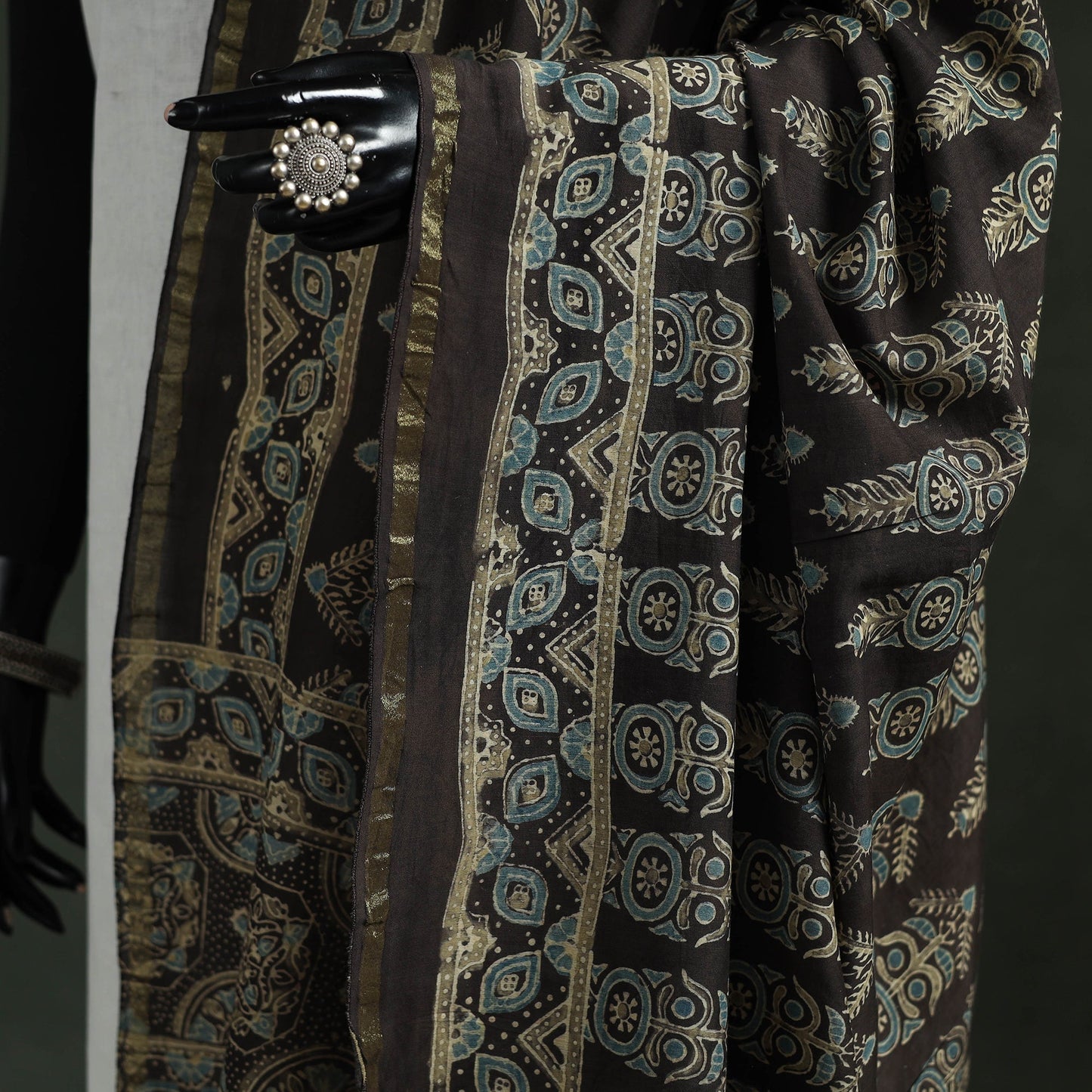 Black - chanderi silk kutch hand block print natural dyed