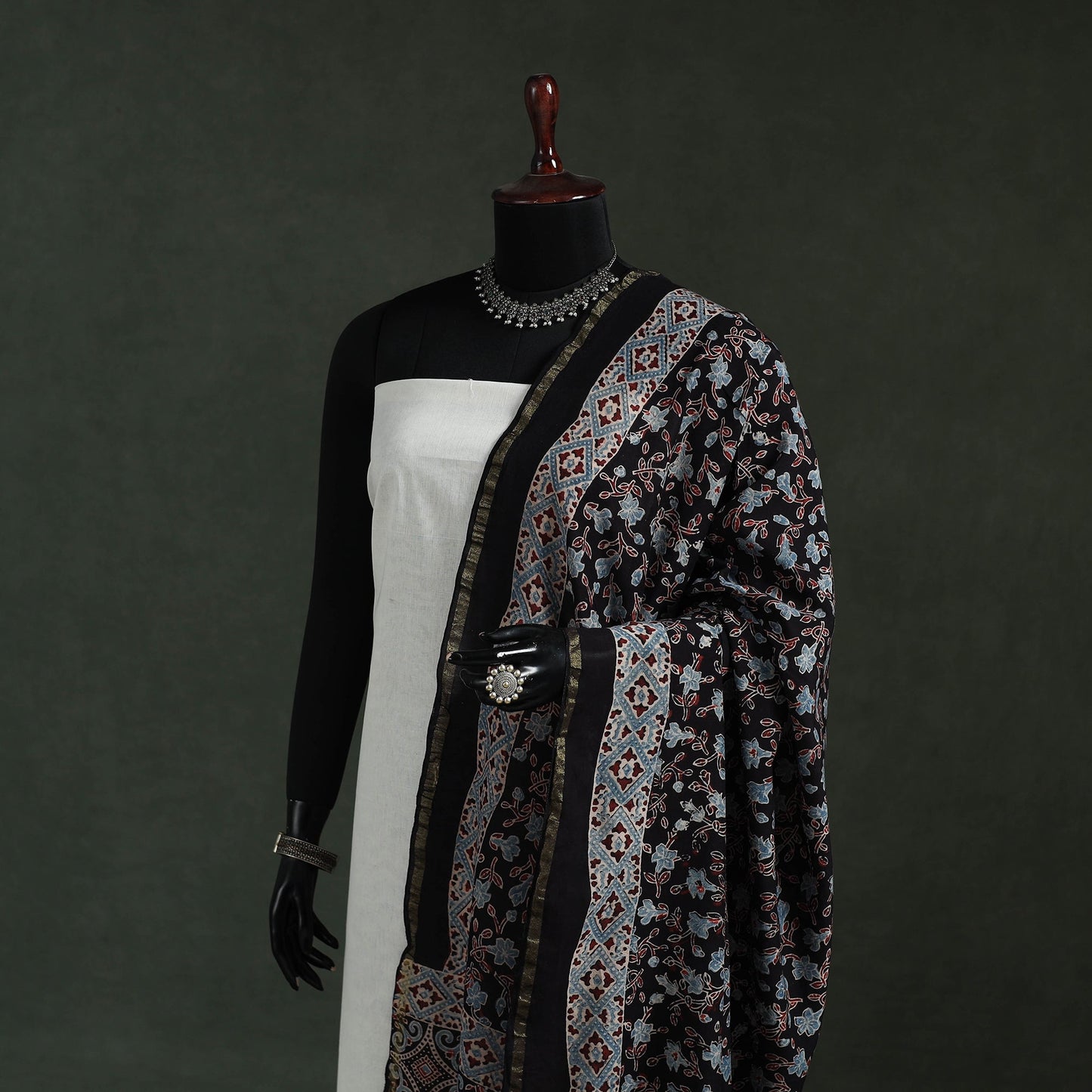 Black - chanderi silk kutch hand block print natural dyed
