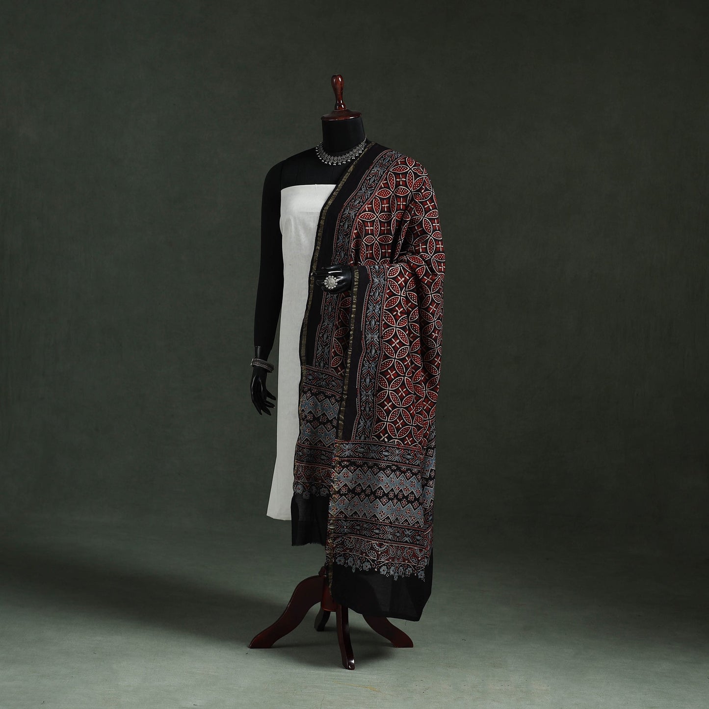 Black - chanderi silk kutch hand block print natural dyed