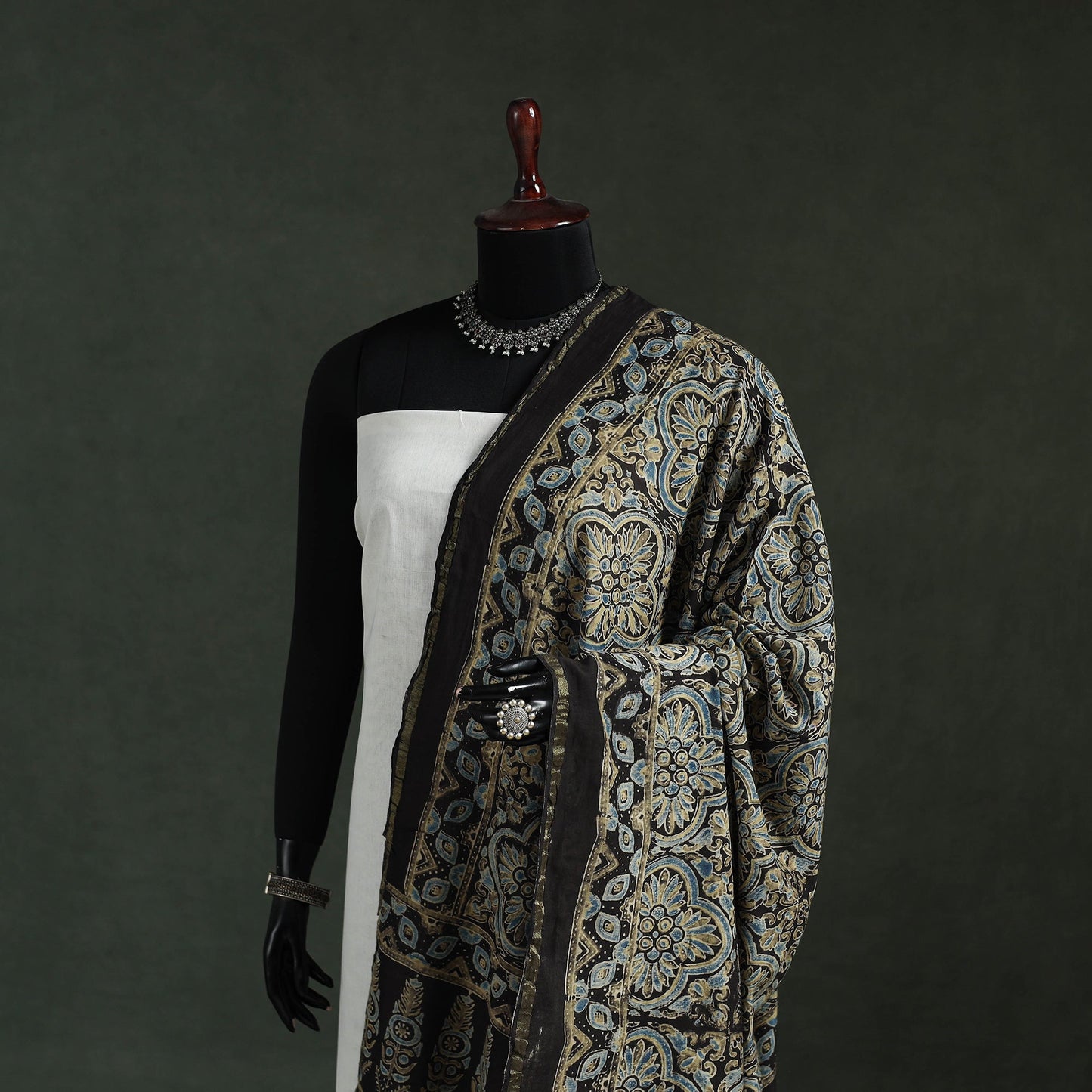 Black - chanderi silk kutch hand block print natural dyed